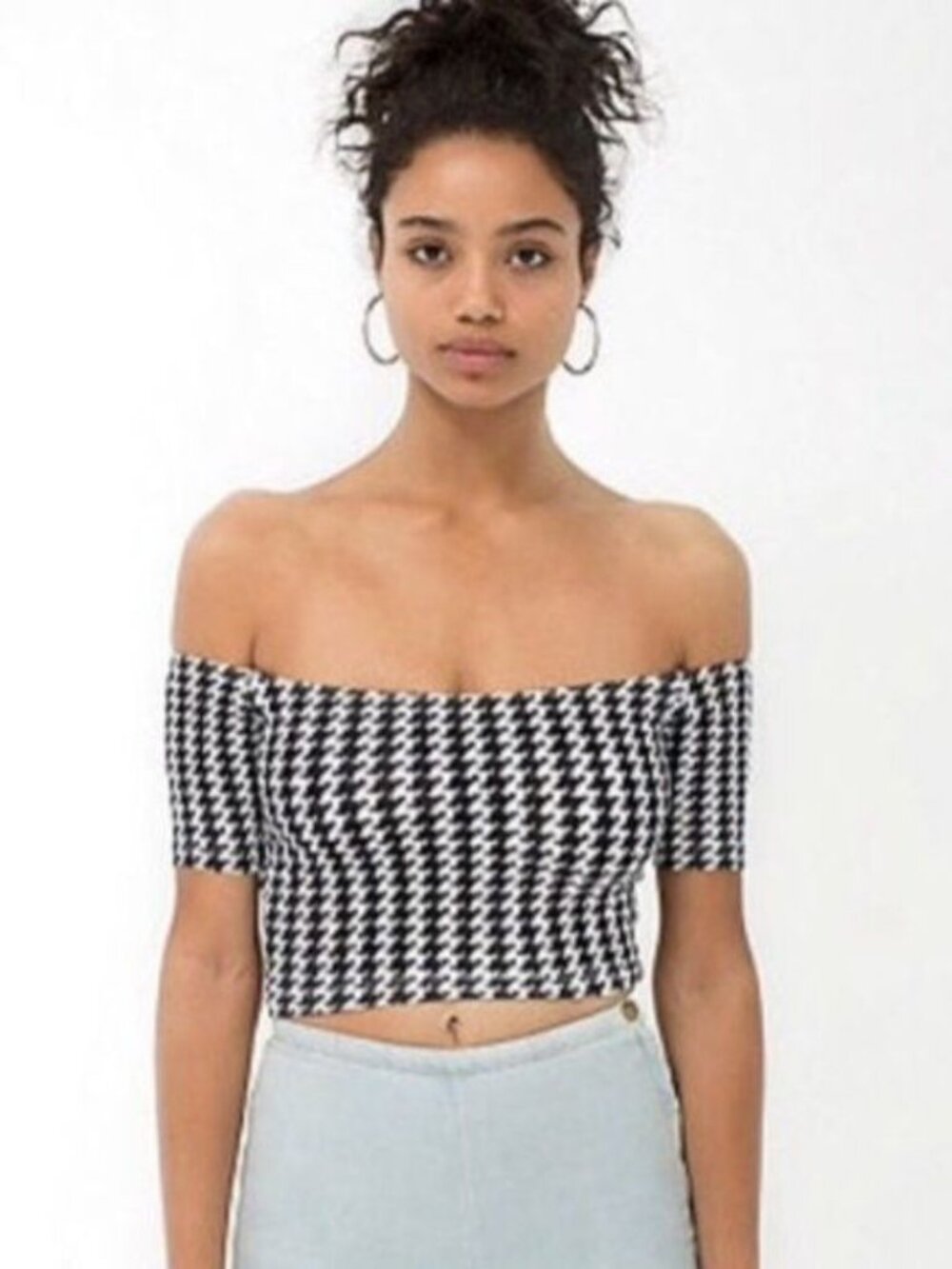 American Apparel Black White Houndstooth Crop Top